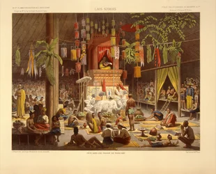 Egy Nong Kay-i pagoda belseje, illusztráció az 1873-ban megjelent Francis Garnier és Ernest Doudart de Lagree „Felderítő utazás Indo-Kínában 1866, 1867 és 1868 között” című művéből (színes litho)